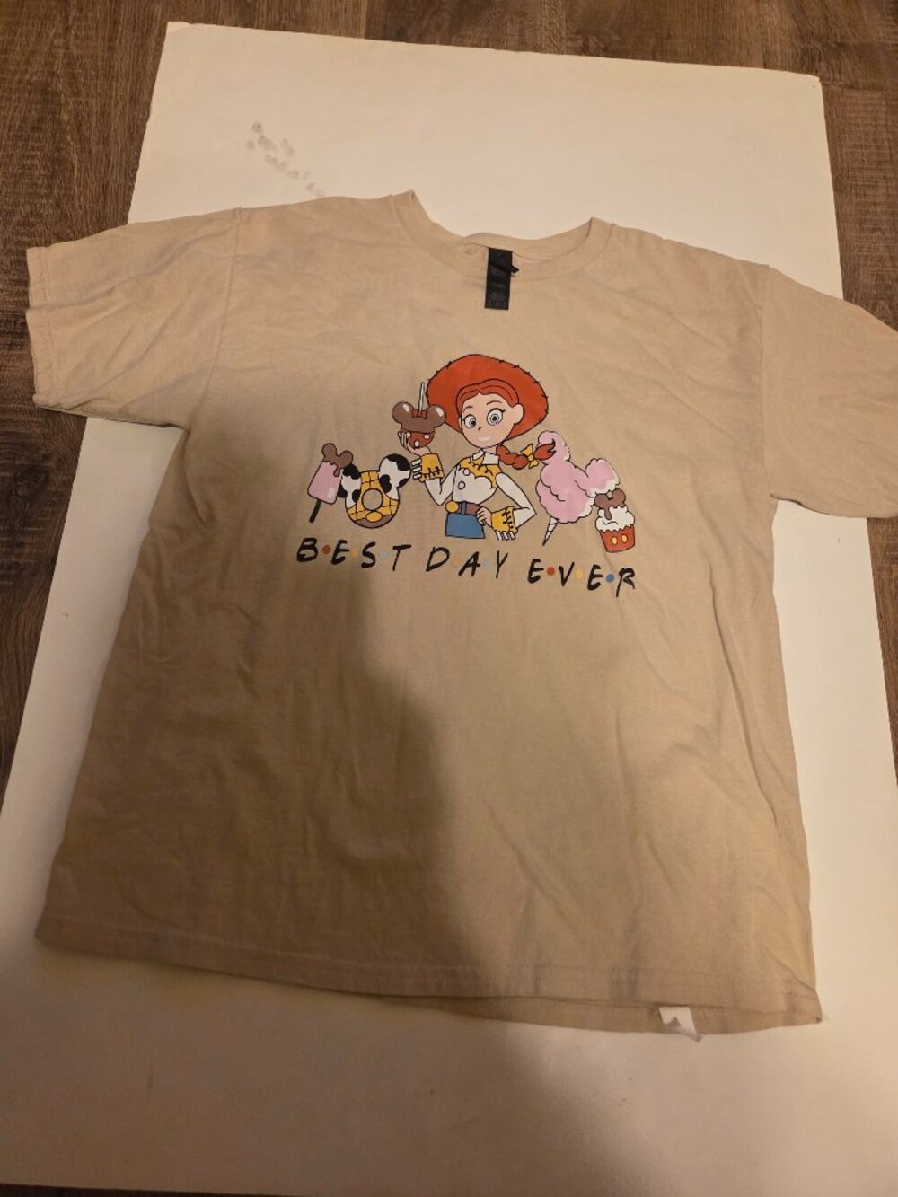 Toy Story Jessie "Best Day Ever" Cream-Colored Cotton Graphic Adult T-Shirt